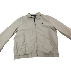 Polo Ralph Lauren Jacket Mens XL Beige Windbreaker Check‎ Lined Pony Logo Zip-Up
